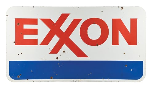 EXXON GASOLINE PORCELAIN SERVICE STATION SIGN.