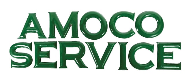 AMOCO SERVICE EMBOSSED PORCELAIN CHANNEL LETTERS.