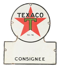 TEXACO CONSIGNEE PORCELAIN KEY HOLE SIGN.