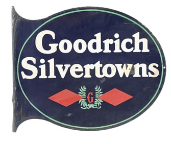 GOODRICH SILVERTOWN TIRES PORCELAIN FLANGE SIGN.