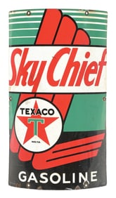 TEXACO SKY CHIEF GASOLINE CURVED PORCELAIN PUMP PLATE.
