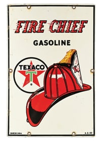 TEXACO FIRE CHIEF GASOLINE PORCELAIN PUMP PLATE SIGN