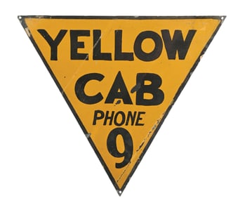 YELLOW CAB HAND PAINTED TIN SIGN.