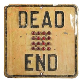 DEAD END STAMPED STEEL SIGN W/ GLASS REFLECTORS.