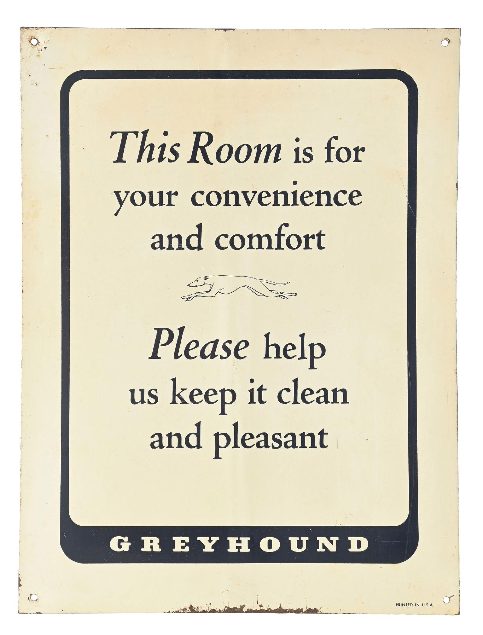 GREYHOUND BUS STATION TIN RESTROOM SIGN. (1 of 3)