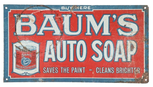 BAUMS AUTO SOAP TIN SIGN.