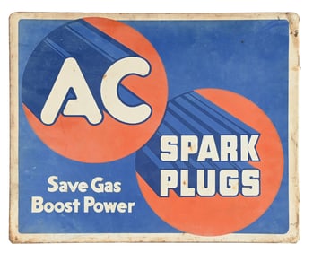 AC SPARK PLUGS TIN SERVICE STATION FLANGE SIGN.