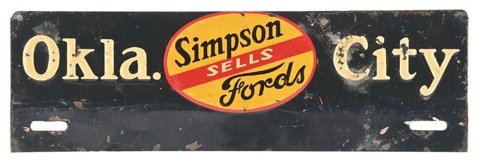 SIMPSON FORD DEALERSHIP EMBOSSED TIN LICENSE PLATE TOPPER.