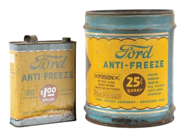 COLLECTION OF 2: FORD ANTI FREEZE ONE & FIVE GALLON CANS.