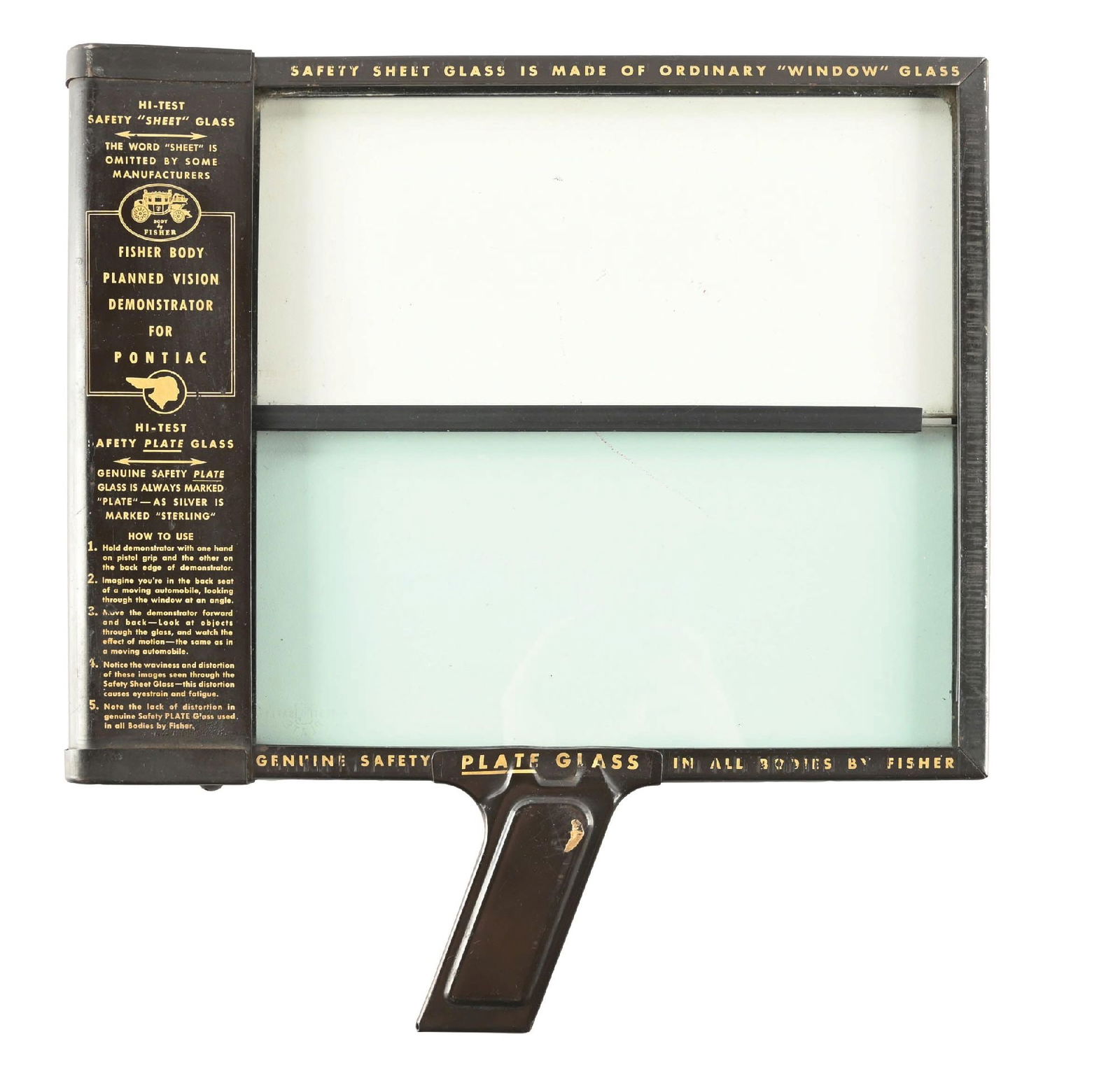 PONTIAC HI TEST SAFETY SHEET GLASS SALESMAN DISPLAY. (1 of 2)