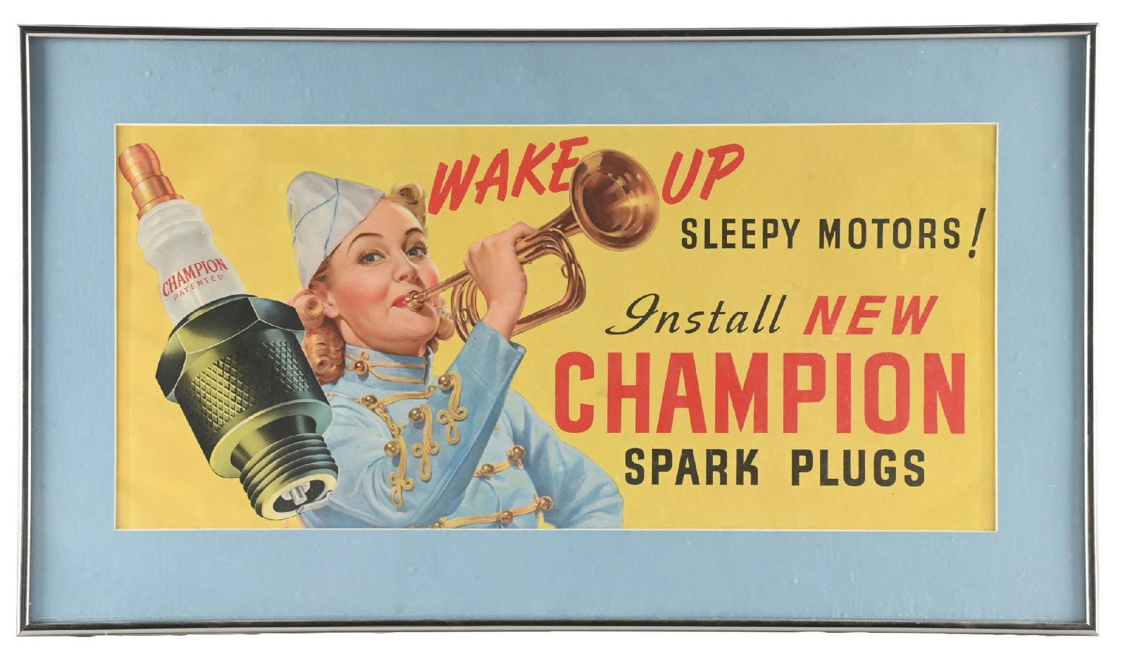 INSTALL NEW CHAMPION SPARK PLUGS FRAMED PAPER ADVERTISEMENT. (1 of 2)