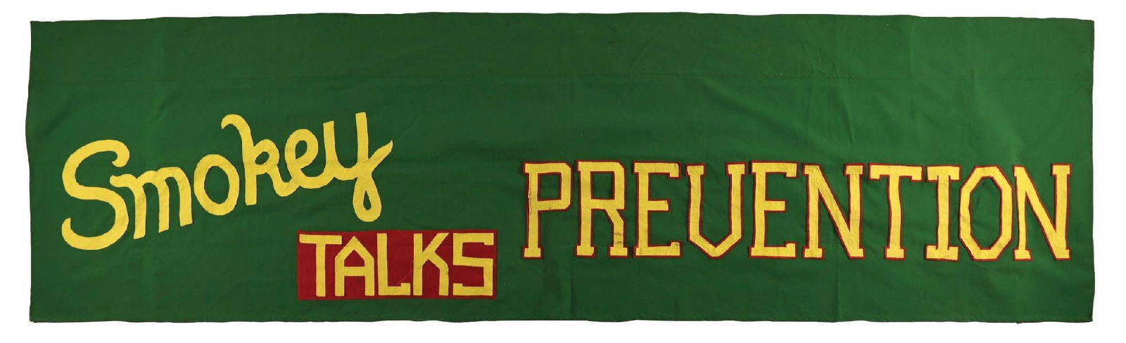 SMOKEY TALKS PREVENTION STITCHED WOOL FORESTRY SIGN. (1 of 2)