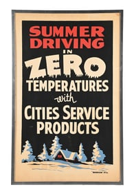SUMMER DRIVING IN ZERO TEMPERATURES WITH CITIES SERVICE PRODUCTS FRAMED POSTER.