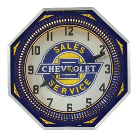 CHEVROLET SALES & SERVICE REPRODUCTION NEON CLOCK.