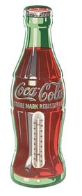 COCA COLA TIN THERMOMETER W/ SELF FRAMED OUTER EDGE.