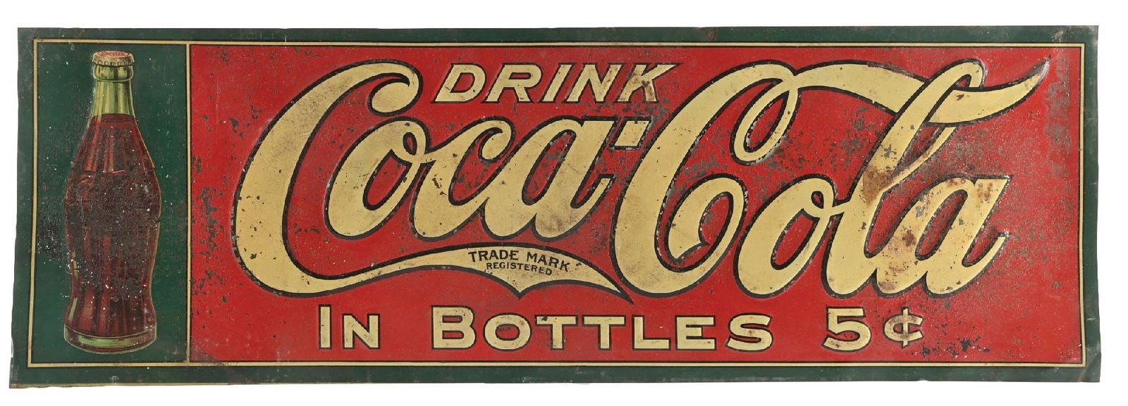 DRINK COCA COLA IN BOTTLES EMBOSSED TIN SIGN. (1 of 2)
