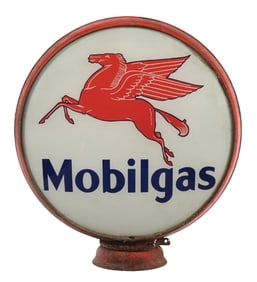 MOBILGAS GASOLINE COMPLETE 16.5" GLOBE ON METAL BODY.