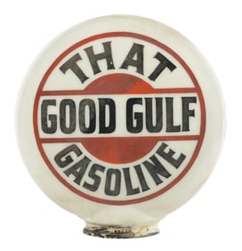 THAT GOOD GULF GASOLINE ONE PIECE BAKED GLOBE.