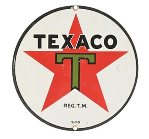 TEXACO GASOLINE & MOTOR OIL 8" PORCELAIN SIGN.