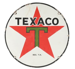 TEXACO GASOLINE & MOTOR OILS 15" PORCELAIN SIGN.