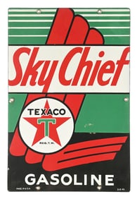 TEXACO SKY CHIEF GASOLINE PORCELAIN PUMP PLATE SIGN