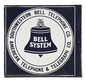 SOUTHWESTERN BELL TELEPHONE CO. PORCELAIN FLANGE SIGN.