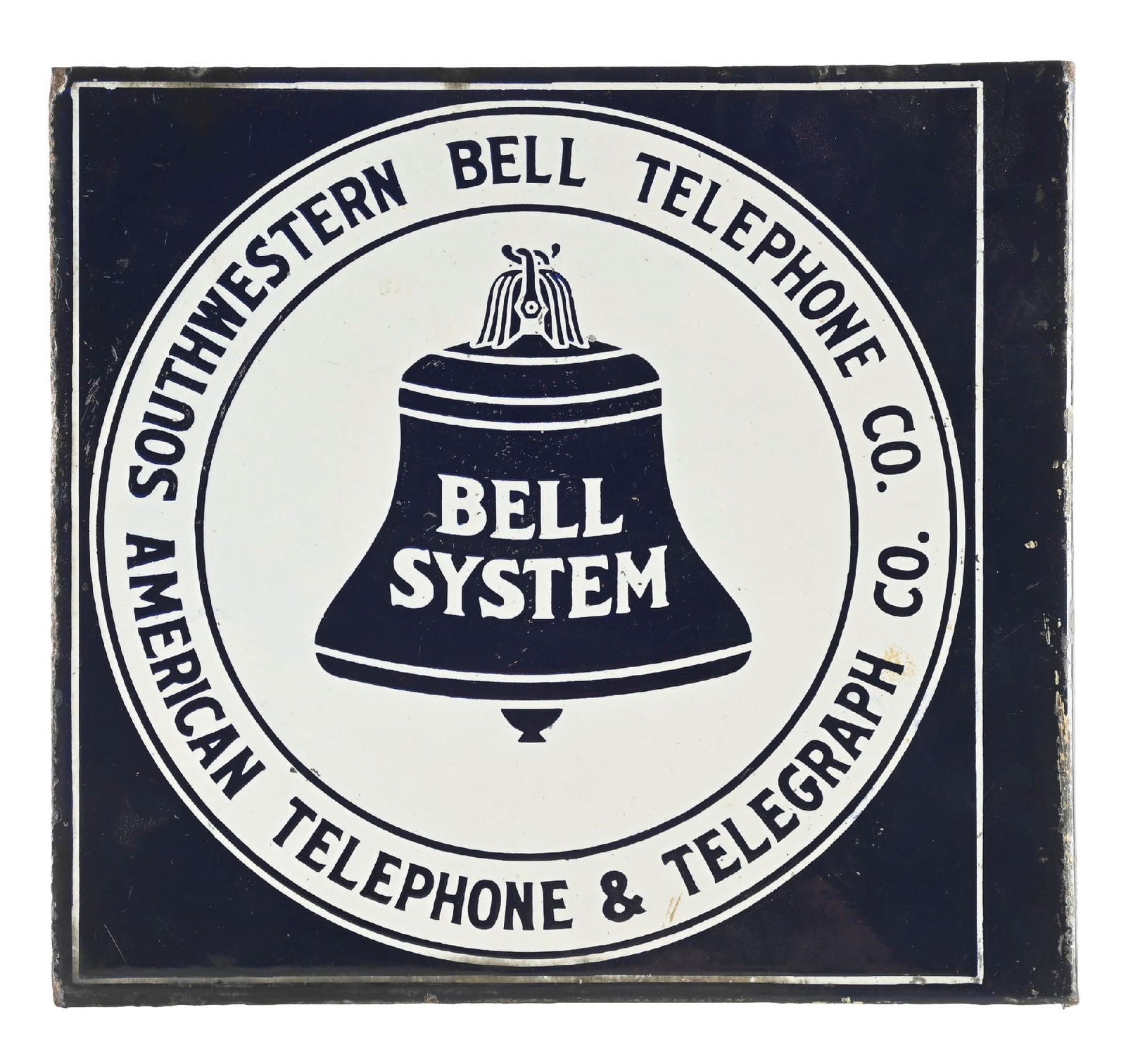 SOUTHWESTERN BELL TELEPHONE CO. PORCELAIN FLANGE SIGN. (1 of 2)