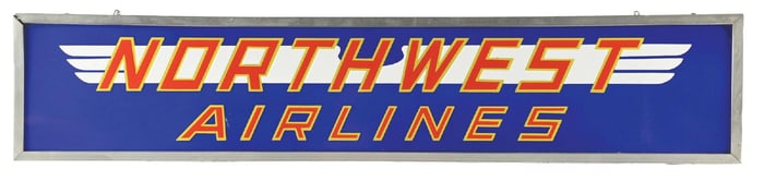 NORTH WEST AIRLINES PORCELAIN SIGN W/ METAL FRAME.