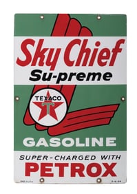 TEXACO SKY CHIEF SU-PREME GASOLINE SUPER-CHARGED W/ PETROX PUMP PLATE