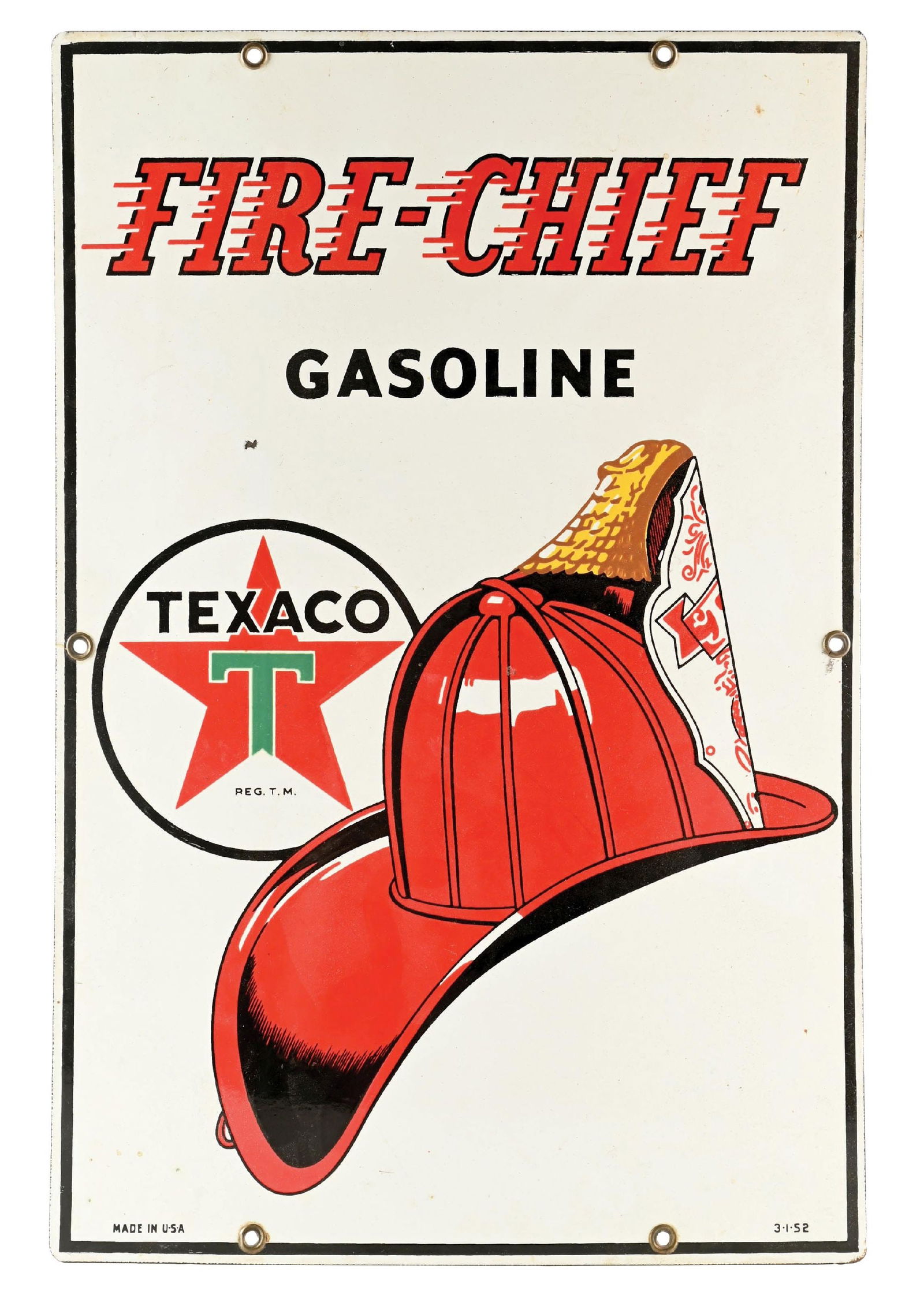 TEXACO FIRE CHIEF GASOLINE PORCELAIN PUMP PLATE SIGN (1 of 4)