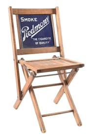 PIEDMONT TOBACCO ADVERTISING CHAIR W/ PORCELAIN SIGN.