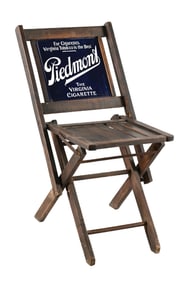 PIEDMONT TOBACCO ADVERTISING CHAIR W/ PORCELAIN SIGN.