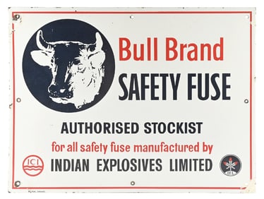 BULL BRAND SAFETY FUSE PORCELAIN SIGN.