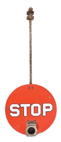 RAILROAD PORCELAIN STOP SIGN W/ METAL ATTACHMENT SIGN.