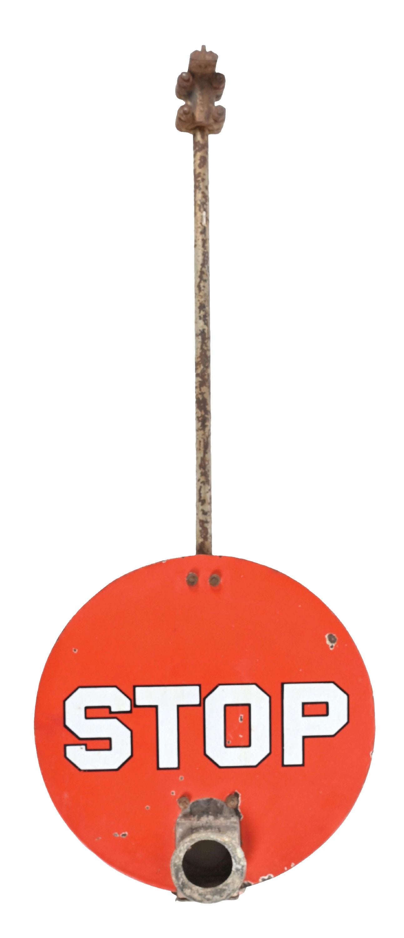 RAILROAD PORCELAIN STOP SIGN W/ METAL ATTACHMENT SIGN. (1 of 2)