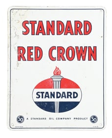 STANDARD RED CROWN GASOLINE PORCELAIN PUMP PLATE SIGN.