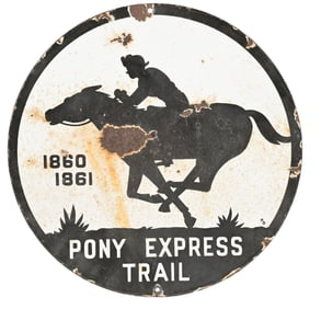 PONY EXPRESS TRAIL PORCELAIN SIGN.