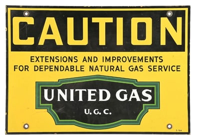 CAUTION UNITED GAS PORCELAIN SIGN.