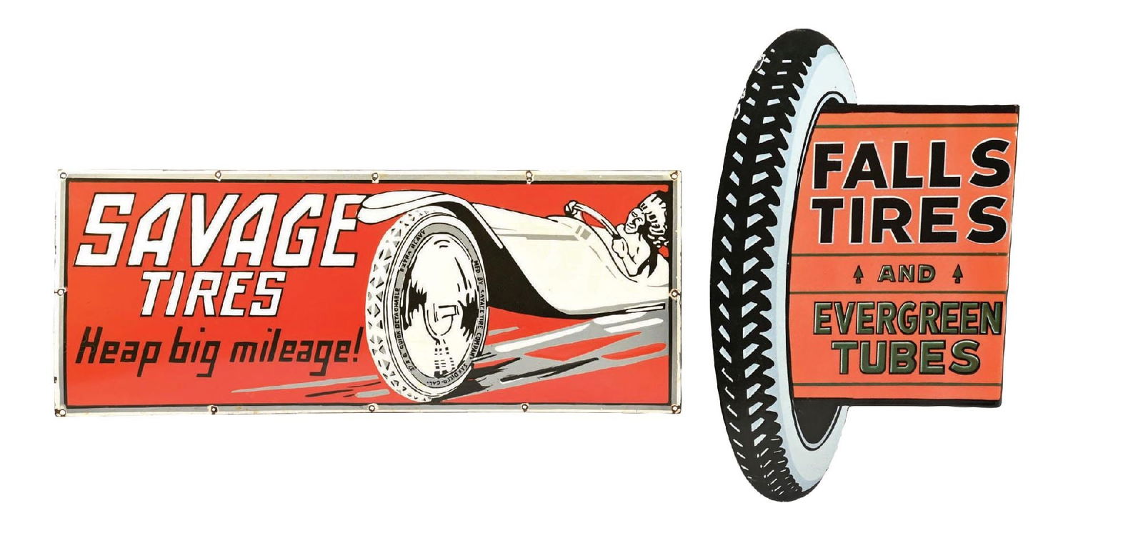 COLLECTION OF 2: FALLS TIRES & SAVAGE TIRES REPRODUCTION PORCELAIN SIGNS (1 of 2)