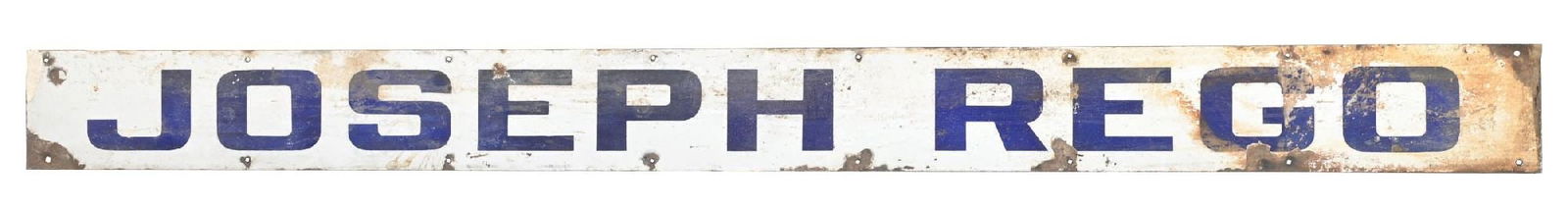 JOSEPH REGO PORCELAIN PRIVILEGE PANEL.: SSP. C. 1920s. CONDITION: Porcelain privilege panel for Golf Supreme Motor Oil porcelain sign. Sign shows good color and gloss with a heavy amount of removable dirt staining present in the field. Chip