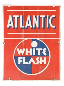 ATLANTIC WHITE FLASH GASOLINE PORCELAIN PUMP PLATE SIGN.