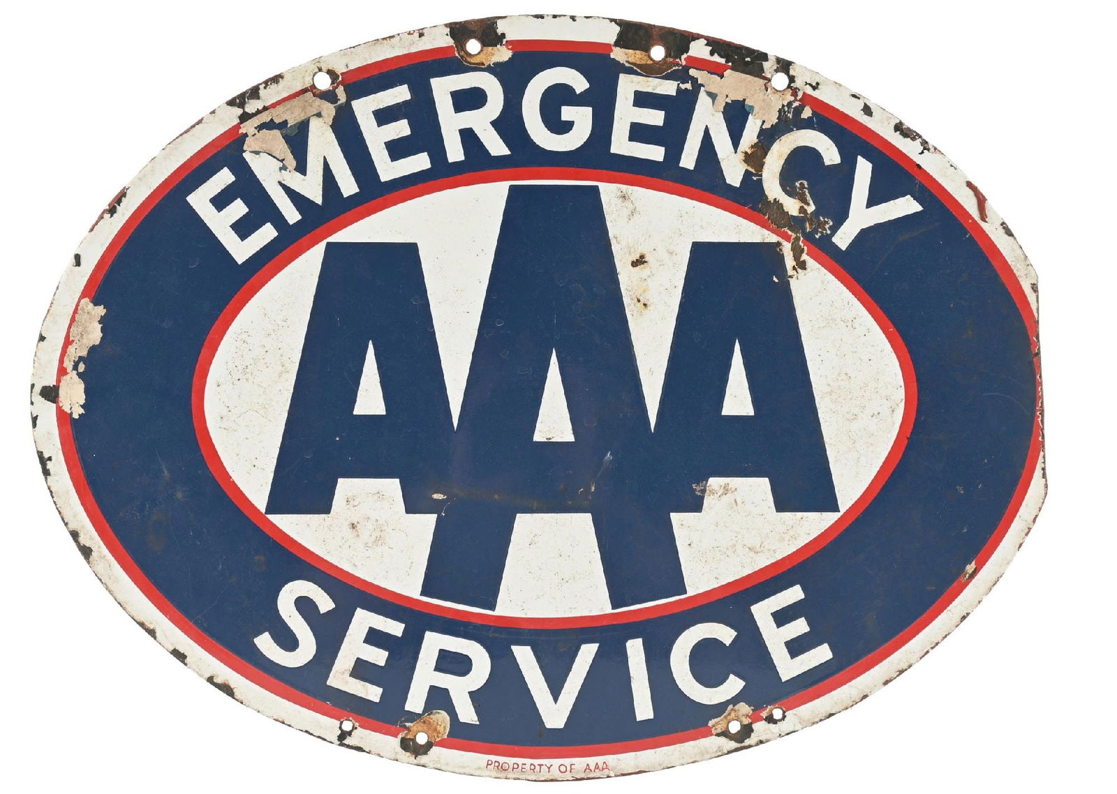 AUTO CLUB EMERGENCY SERVICE PORCELAIN SIGN W/ HAND PAINTED GARAGE PARKING PAINT OVER. (1 of 3)