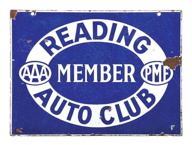 READING AUTO CLUB MEMBER PORCELAIN SIGN.