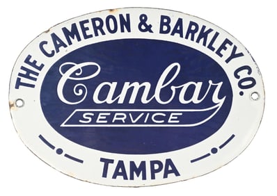 THE CAMERON AND BARKLEY CO. CAMBAR SERVICE PORCELAIN SIGN.
