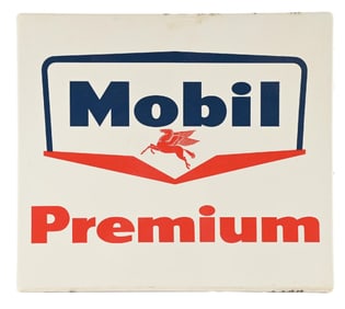 MOBIL PREMIUM GASOLINE PORCELAIN PUMP PLATE SIGN.