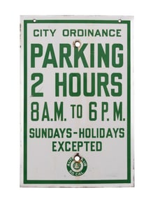 AUTO CLUB OF SOUTHERN CALIFORNIA CITY ORDINANCE PARKING 2 HOURS PORCELAIN SIGN.