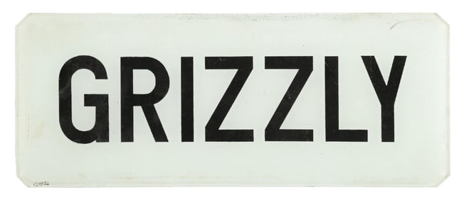 GRIZZLY GASOLINE GAS PUMP AD GLASS.