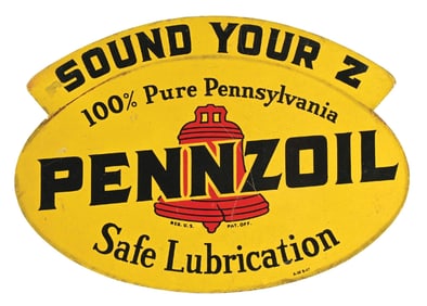 PENNZOIL MOTOR OIL TIN RACK SIGN.