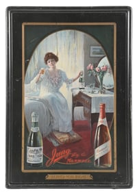 JUNG BREWING COMPANY SELF-FRAMED TIN SIGN W/ WOMAN GRAPHIC