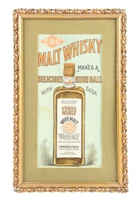 C-D-C MALT WHISKEY SIGN W/ BOTTLE GRAPHIC